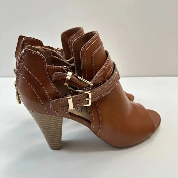 Liz Claiborne‎ Peek Toe Genesis Shoes Open Toe With Buckle Women’s Size 8 Cognac - Picture 3 of 10